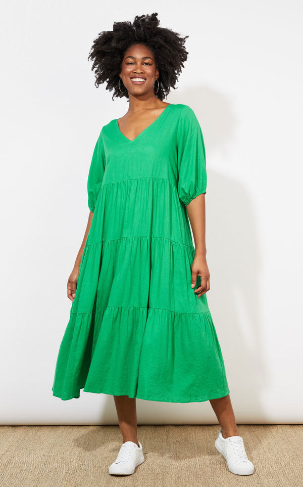 Green tiered maxi outlet dress